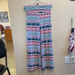 Patterned Wide Leg Pants with Fold Over Waist